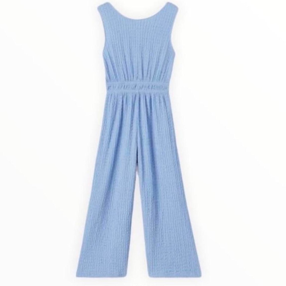Zara light blue textured jumpsuit sleeveless stretchy size 13-14